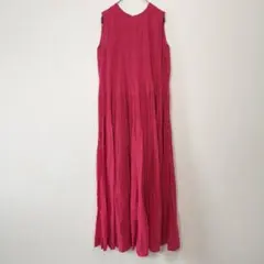 ヌキテパ コットンボイル シャーリング スリーブレスドレス M レッド