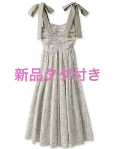 ショルダーリボンフラワーワンピース　ベージュ　01