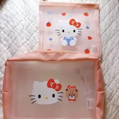 【韓国限定】ダイソー 韓国 キティ ポーチ メッシュポーチ 大・中 2点セット