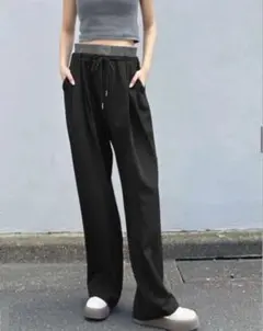 GRL グレイル ウエストシャーリングドロストワイドパンツ ブラックのサムネイル