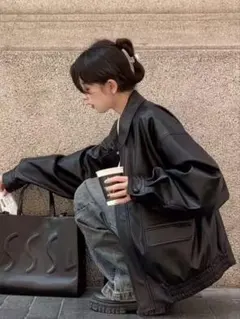 レザーブルゾン　ブラック　革ジャン　レディース　ライダース