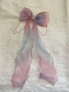 グラデーションリボン ヘアクリップ パール装飾