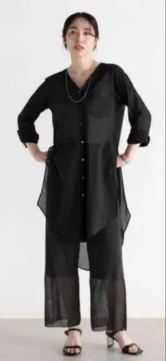 ヤマダヤ★MEDOC シャツ　ワンピース　チュニック　チャコールグレー