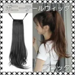 ポニーテールウィッグ ブラック リボン つけ毛 45cm エクステ ロング