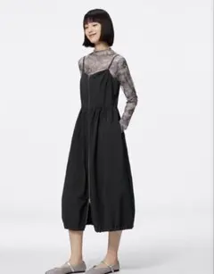 GU ジーユー フロントジップバブルヘムワンピース ブラック 黒 Sサイズ
