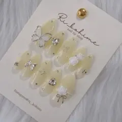 イエロー黄色バターバタフライ薔薇花ちゅるんメンカラ推しワンホン韓国ネイルチップ