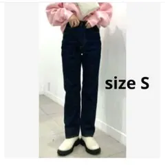 美品ジーユー レディースS ハイウエストストレートジーンズ 濃紺 デニム