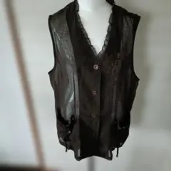 黒のフリル付きノースリーブベスト Lサイズ　透ける素材