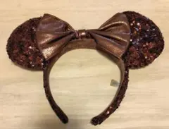 ディズニーカチューシャ　ミニー　スパンコール　ブラウン