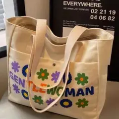 ベージュ花柄トートバッグ 大容量 春祭限定価格