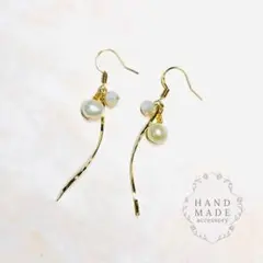 淡水パールロングピアス クリスタル ゴールド