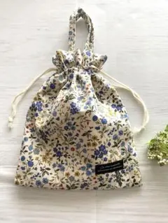 持ち手付き花柄ミニ巾着バック