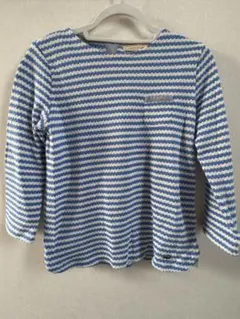 CROCODILE 七分袖シャツ M 青と白ストライプ