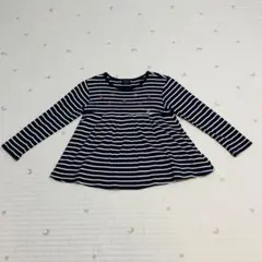 プティマイン 130 さくらんぼ刺繍 ボーダーチュニック 長袖Tシャツ ネイビー