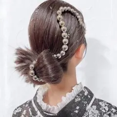 ランダムボールチェーン　シルバー　銀箔付き　チェーン髪飾　成人式　卒業式　和