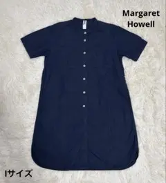 【人気】マーガレットハウエル シャツワンピース ネイビー 前開き 羽織り可 半袖