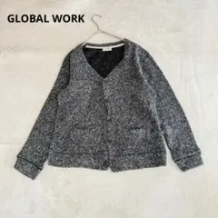 グローバルワーク　Vネック ニットカーディガン グレー ポケット付き