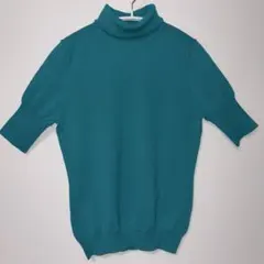 グリーン タートルネック 半袖ニット