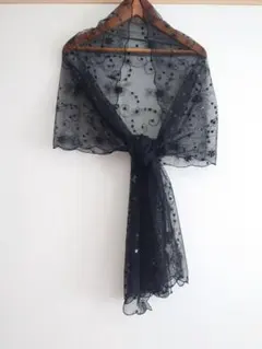 【AIMER】エメ　レースストール　スパンコール付き ショール　花柄　ブラック