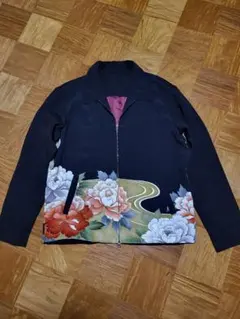 め1217着物リメイク正絹黒留袖江戸褄ジップアップスカジャンハンドメイドMサイズ め1217着物リメイク正絹黒留袖江戸褄ジップアップスカジャン