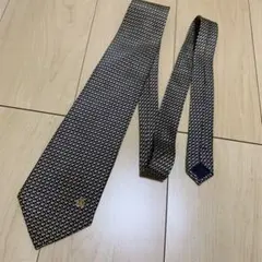 ランバン　ロゴ☆ 総柄　ネクタイ　フランス製 シルク　ネイビー