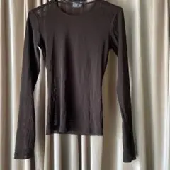 DEBBY SUE ダークブラウン 長袖Tシャツ　シースルー　伸縮性あり　細身