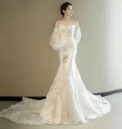 オフショルダー レース ウェディングドレス　マーメイド