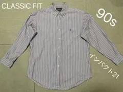 90s ラルフローレン クラシックフィット ストライプ 長袖 シャツ