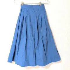 LOVE 青色フレアロングスカート ギャザー ミモレ丈 ウエストゴム