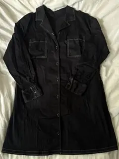 one way ショートシャツワンピース ステッチ 黒 ブラック