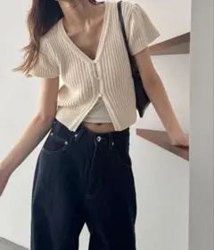 CANAL JEAN SIGNATURE　ワイドリブパフスリーブカーディガンのサムネイル