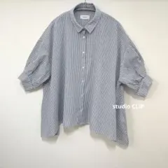 【美品】スタジオクリップ　ドビーストライプルーズシャツ　ブルー