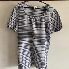 ワールドのストライプ柄ラウンドネック半袖Tシャツ