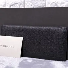 【美品】バーバリー 札入れ 小銭入れなし ノバチェック 型押し ブラック メンズ