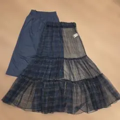 FREAKS STORE チェック柄 チュール ロングスカート ネイビーのサムネイル