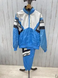 90s PUMA ナイロンジャケット セットアップ Oサイズ 水色×白