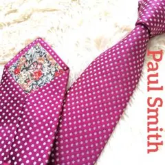 Paul Smith マゼンタ 赤紫ドット柄 シルクネクタイ 日本製