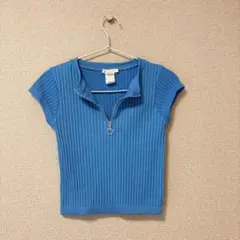 ZARA リブニット　半袖　Tシャツ　XS ショート丈　レディース　青　ブルーのサムネイル