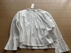 120% lino リネンレース袖Vネックブラウス ホワイト白 麻 長袖 - メルカリ
