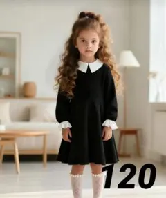 【新品】子供 ワンピース フォーマル 長袖 黒 120 発表会 入園式 卒園式