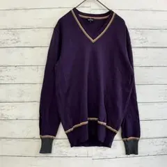 美品 ポールスミス Vネック ウール セーター L 紫 マルチカラー ラインのサムネイル
