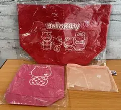 テメ２段　Hello Kitty赤トートバッグエアクッションピンククリアポーチ