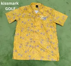 美品 kissmark GOLF 半袖シャツ イエロー 総柄刺繍ロゴ Mサイズのサムネイル