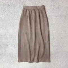 レイカズン　スエード調　ロングスカート　ウエスト一部ゴム　スリット　ブラウン系