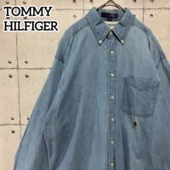90s USA製 トミーヒルフィガー BDデニムシャツ クレスト王冠ロゴ 刺繍Ｌ