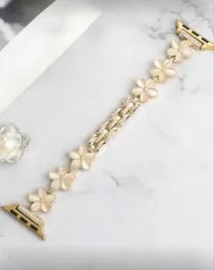 【値下げ】Apple Watch用ゴールド花装飾バンド 42/44/45