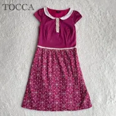 TOCCA トッカ ワンピース ピンク 花柄 フレア 半袖 リボン 丸襟 刺繍のサムネイル