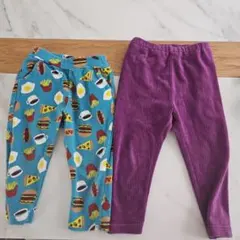 食べ物柄レギンスと無地レギンス2枚組