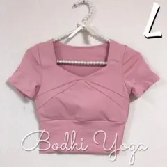 ピンクLサイズ 半袖ブラトップ スポーツブラ ヨガウェア Tシャツ トップス