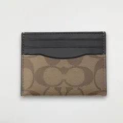 正規品　新品　送料無料　コーチ レザー カードケース 定期　タン×ブラック